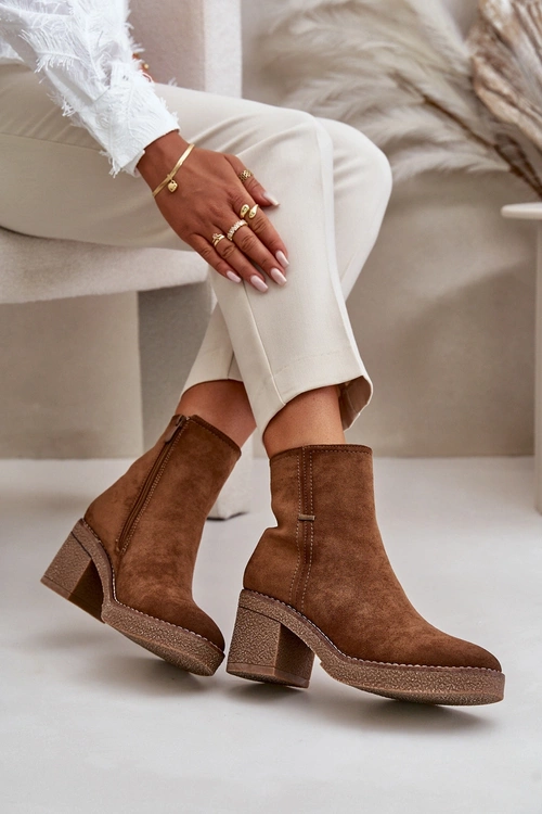 Dámske Čižmy Na Opätku Izolované Eko Semišové Khaki Arkesia