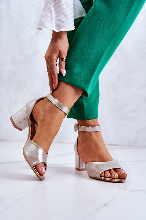 Kožené sandály na vysokém podpatku Vinceza 23-20100 Golden