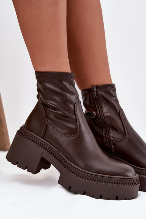 Dámské kotníkové boty s masivním podpatkem a platformou Ekologická kůže hnědé Elvianne