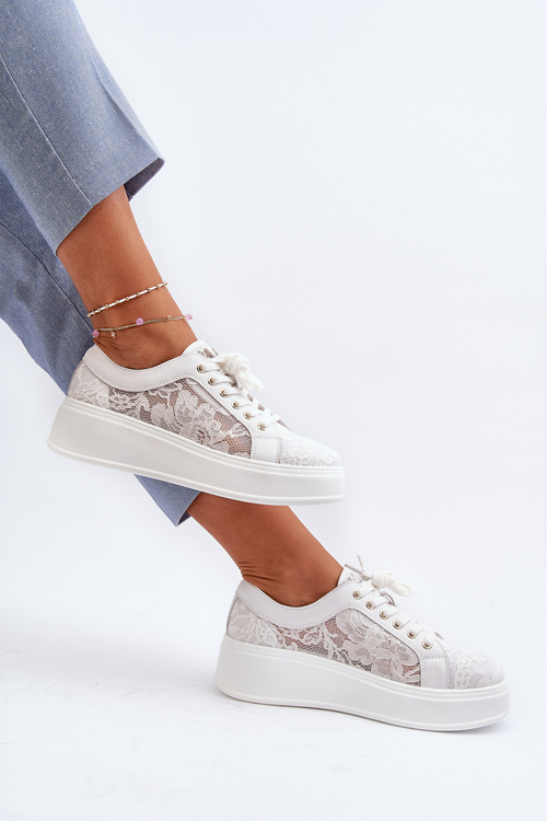 Dámské Krajkové Tenisky Na Platformě S.Barski HY51-059 Bílé