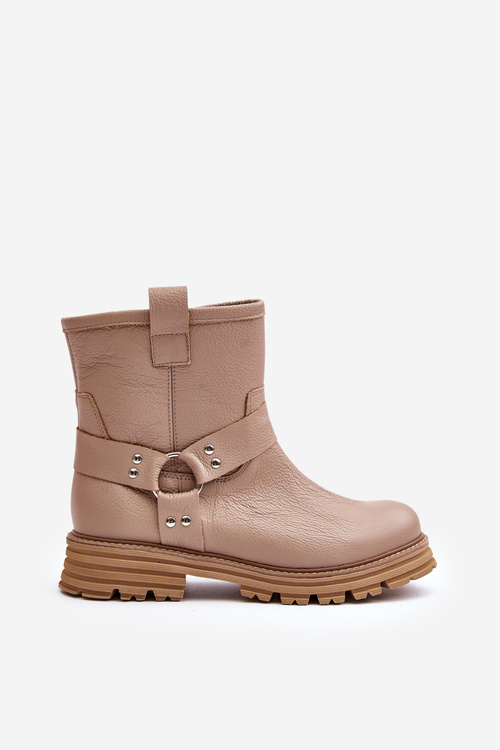 Dámské Kožené Botky Na Plochém Podpatku Béžové Lewski 3610