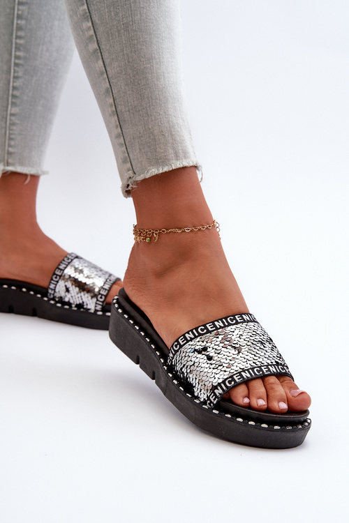 Dámské Žabky S Flitry Černo-Stříbrné Rivanique