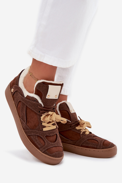 Dámské tenisky na platformě s teplým kožíškem hnědé Solvia