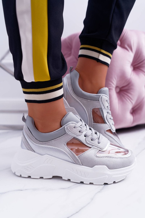 Dámske športové topánky hrubé priehľadné šedé