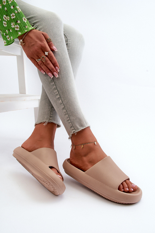 Dámské Lehké Pěnové Žabky na Hrubé Podrážce Hnědobéžové Querceria