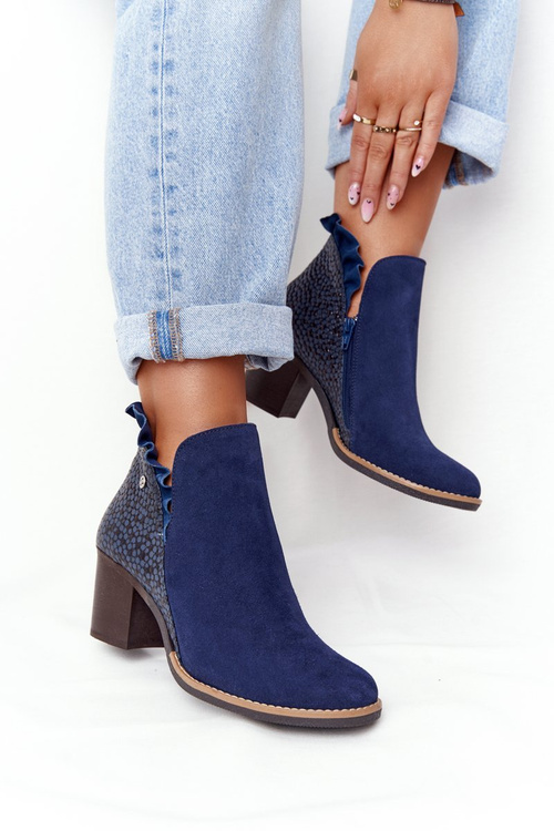 Dámské Kotníkové Boty na Podpatku Kožené Maciejka Tmavě Modré 04833-17