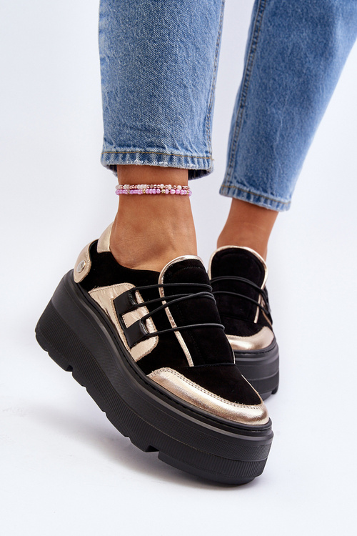 Zazoo 1833 Dámské Kožené Tenisky Na Masivní Podrážce Černé