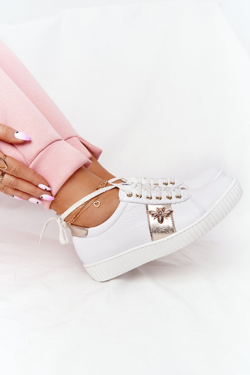 Dámské Kožené Tenisky Lewski Shoes 2786-0 Bílé-Zlaté