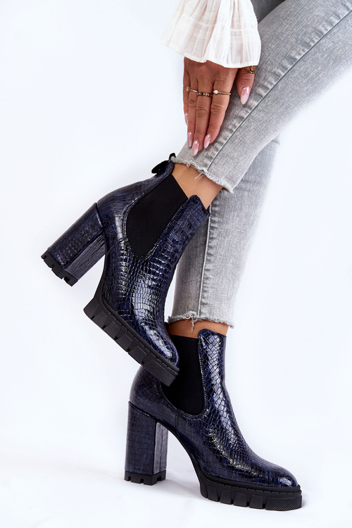 Lakované boty Hadí vzor na sloupku námořnická modrá Eldey