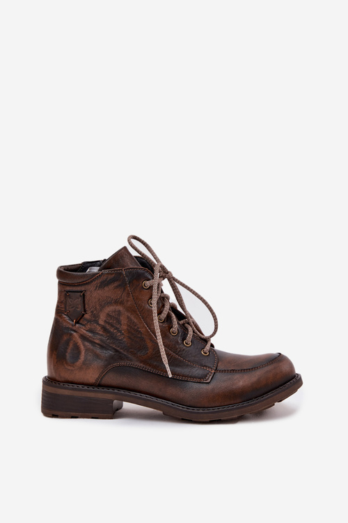 Dámské kotníkové boty z pravé kůže na ploché podrážce Maciejka 07063-02 hnědé