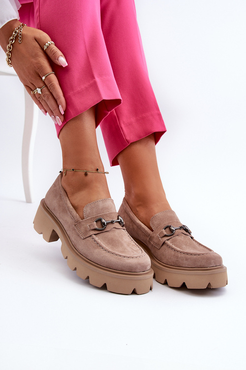 Robustné dámske semišové mokasíny béžové Neloria