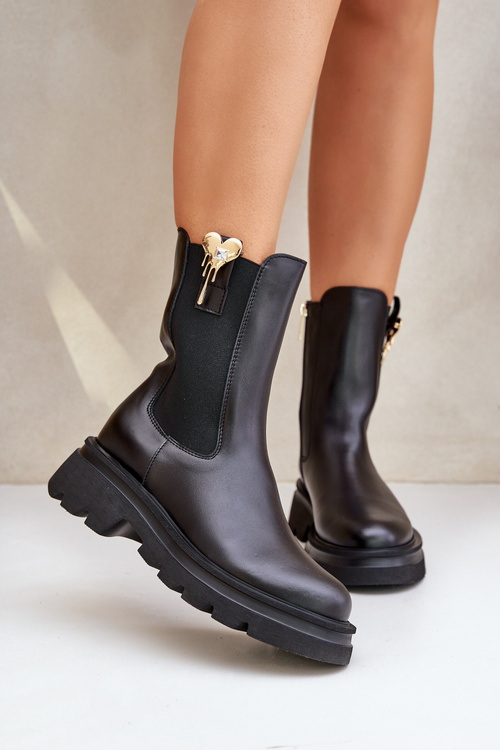 Kožené Chelsea topánky s ozdobou CheBello 4537 Čierne