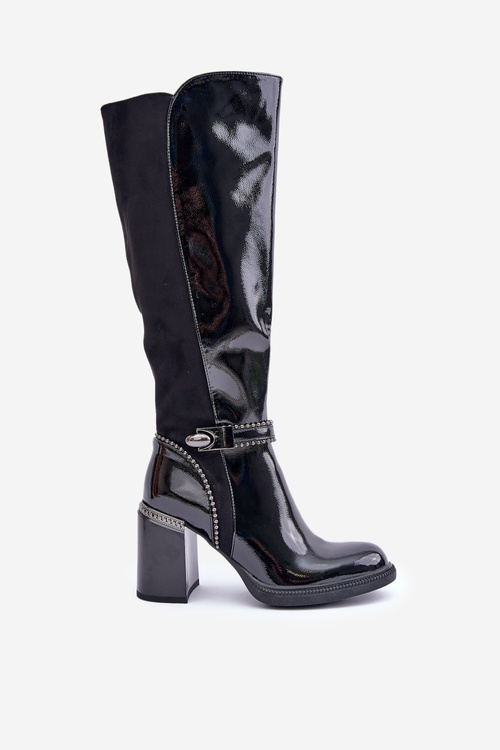Zdobené Lakované Čižmy Dámske Na Opätku D&A MR880-055 Čierne