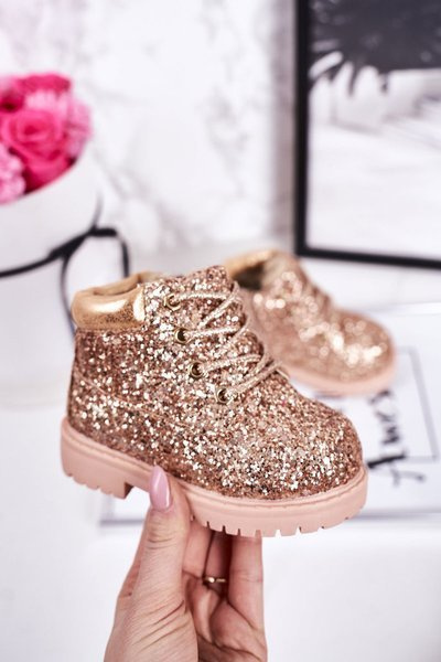 Detské trblietavé izolované topánky Pink Mermaid Gold