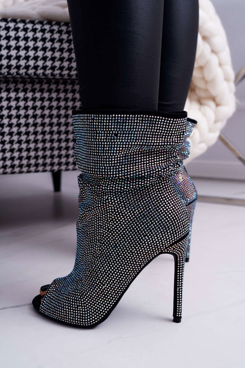 Kotníkové Boty Na Podpatku Se Zirkony Lu Boo Černé