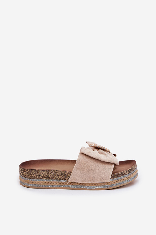 Dámské Sandały Na Platformě S Mašlí A Ozdobnou Broží Béžové Lenela