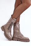 Maľované dámske topánky šnurované Dark Beige S. Barski MR870-72