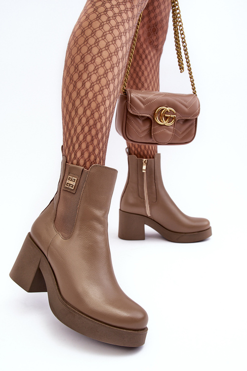 Dámske kožené vysoké podpätky hnedá kodra