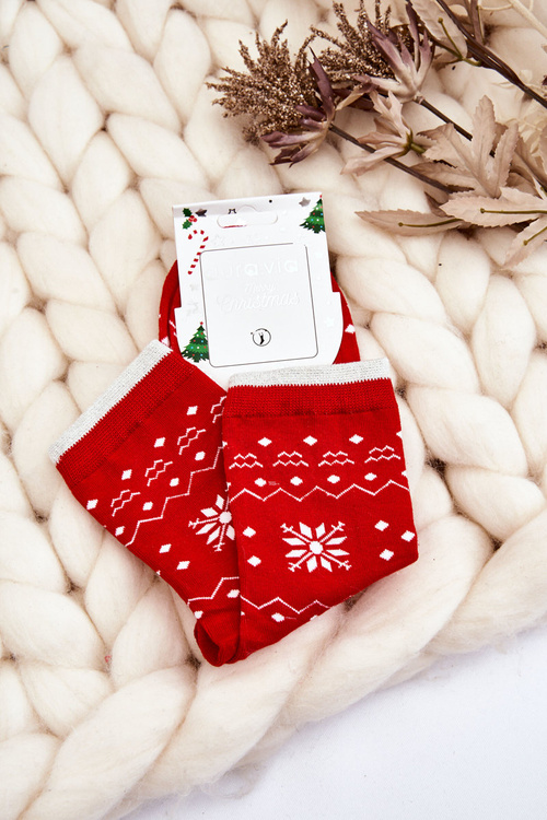 Dámské ponožky s vánočními vzory Sobů červené