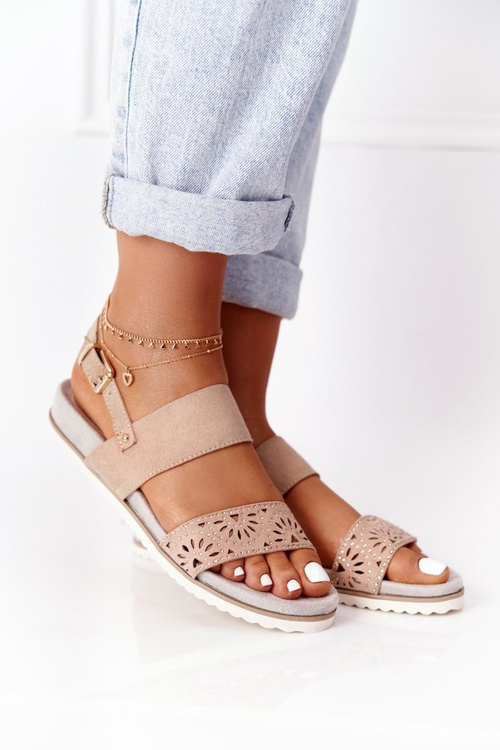 Semišové sandále so zirkónmi béžová cora