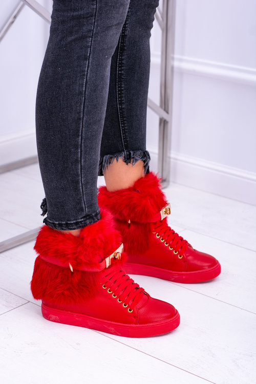 Lu boo červené topánky s prírodnou gisele kožušinou