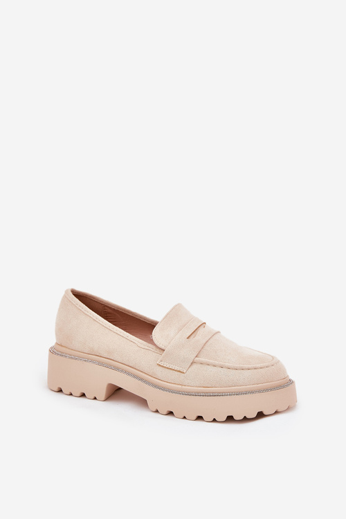 Dámske eko semišové mokasíny s kryštálmi béžové Wilamla