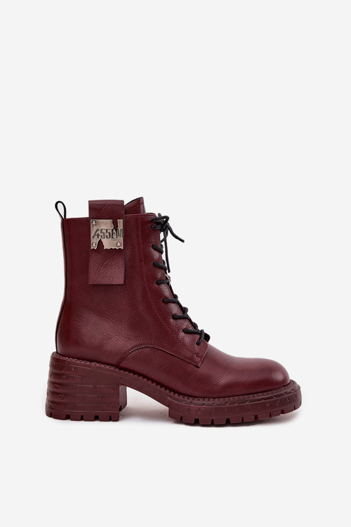 Kožené dámske pracovné topánky na platforme s dekoratívnym detailom Artiker 57C0211 bordová