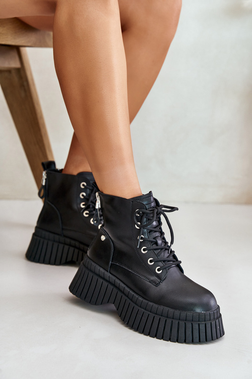 Zateplené Kožené Čižmy S Masívnou Podrážkou GOE OO2N4126 Čierne