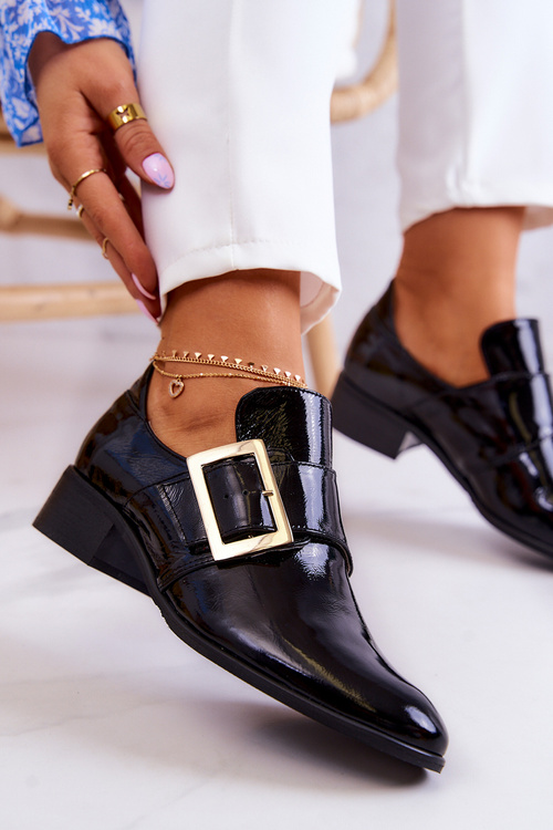 Maľované kožené topánky s čiernou sponou taliya