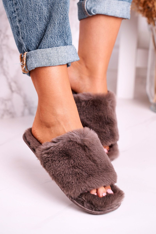 Dámské Kožešinové Papuče šedé Sweet
