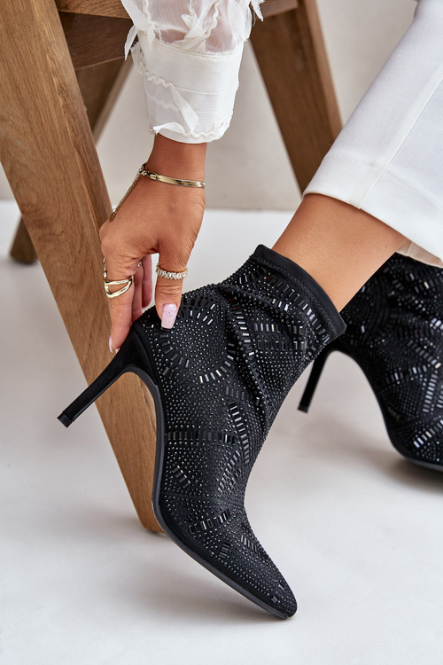 Nazouvací zdobené botky na jehlovém podpatku S.Barski HY42-161 Černé