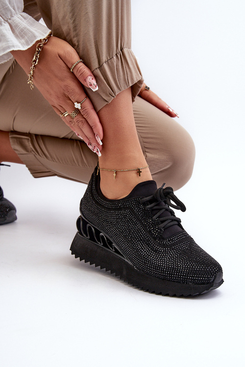 Dámské tenisky na podpatku zdobené cirkonii D&A MR38-377 Černé