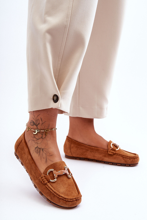 Dámske semišové mokasíny s dekoráciou hnedá Dionira