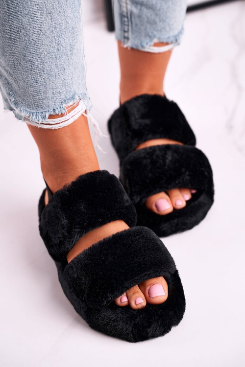 Dámské Kožešinové černé Papuče Cotton Candy