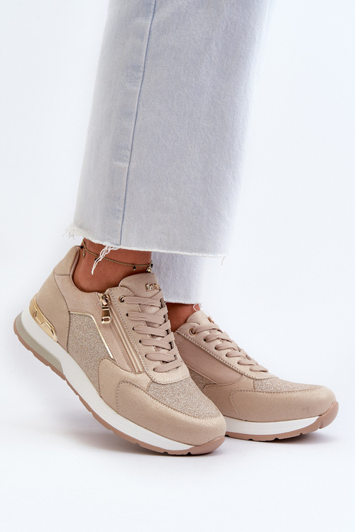 Dámské tenisky s flitry a zipem INBLU IN000365 Beige