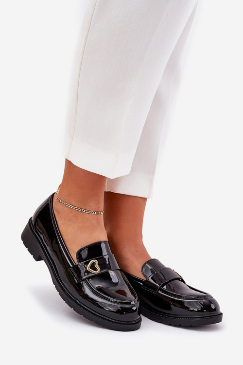 Lakovane Dámské Mokasíny Se Srdíčkem Černé S.Barski HY51-379