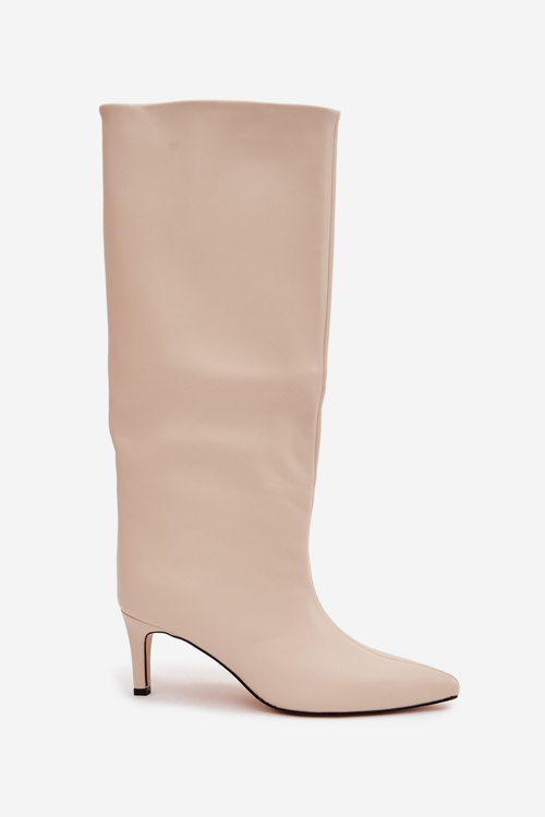 Dámské nazouvací vyhřívané kozačky na jehle světle béžové olivové