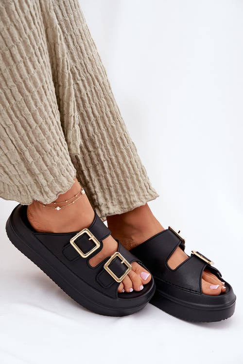 Dámské pantofle na platformě se zlatými sponami černé Zorila