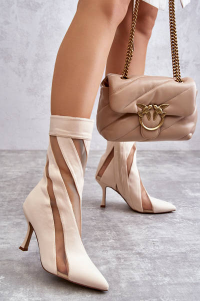 Módní dámské kozačky na vysokém podpatku Béžove Deyna