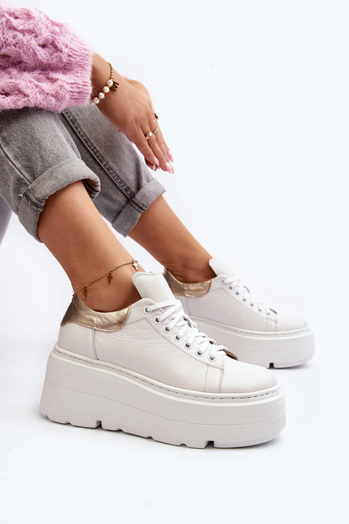 Dámské kožené sportovní boty na platformě M01/1 Zazoo světle béžové