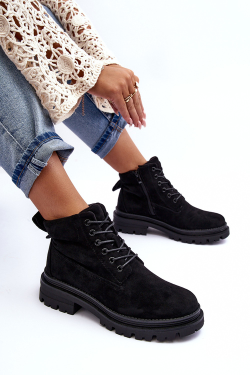 Ocieplané Trapery Zamszowe Botky Černé Alden