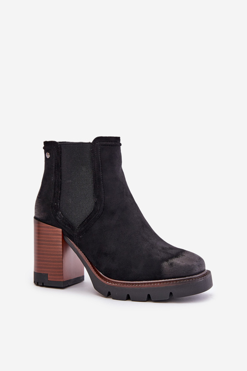 Zateplené Dámske Čižmy Na Opätku Z Eko Semišu Čierne Vinceza 58356