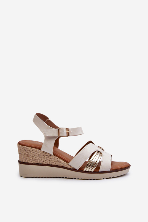 Dámske sandále na klinčeku s pletením zlatým Starlenna