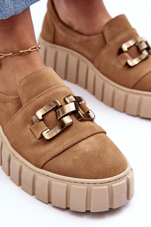 Zamszové dámské polobotky na platformě s ozdobou tmavě béžové Lewski 3398