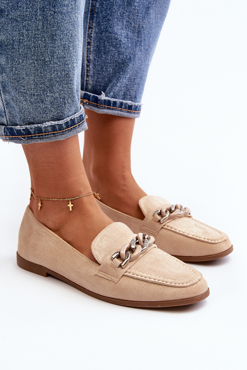 Dámske mokasíny s reťazom béžové Ambrise