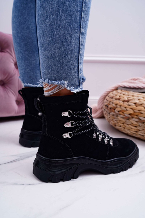 Dámské Kotníkové Boty Zateplené Semišové Černé TR729
