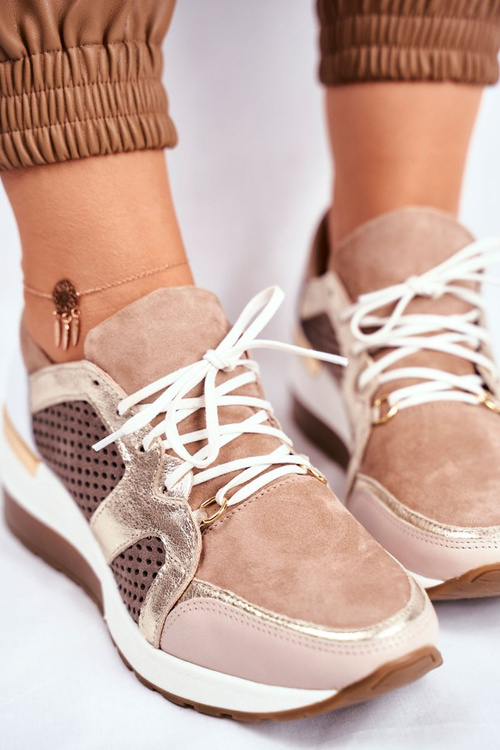 Kožené Klínové Tenisky Sneakers Béžove Nicole 2562