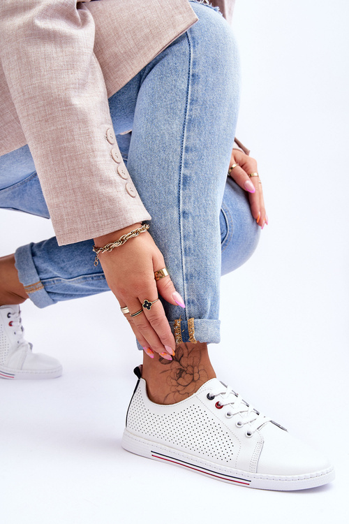 Dámske Biele Kožené Prepletené Tenisky S.Barski LR952