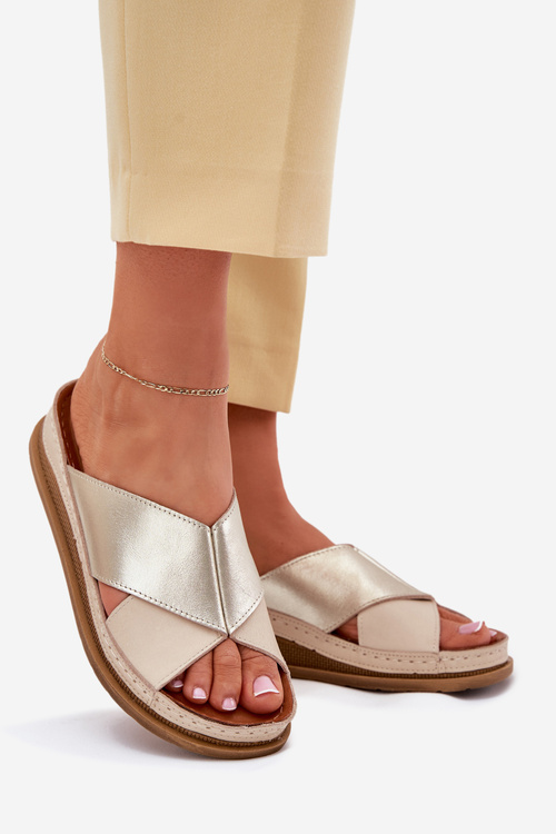 Kožené Dámské Sandály Na Platformě Maciejka L4986-37 Béžovo-Zlaté