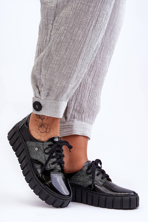 Kožené Platformní Polobotky Černé Hypnosis